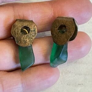Vintage Artisan Sea Glass Earrings Hammered Copper Unique One of a Kind Artsy